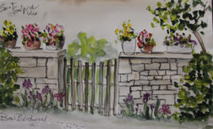 Bev Birdwell SKETCH Gate w FLowers